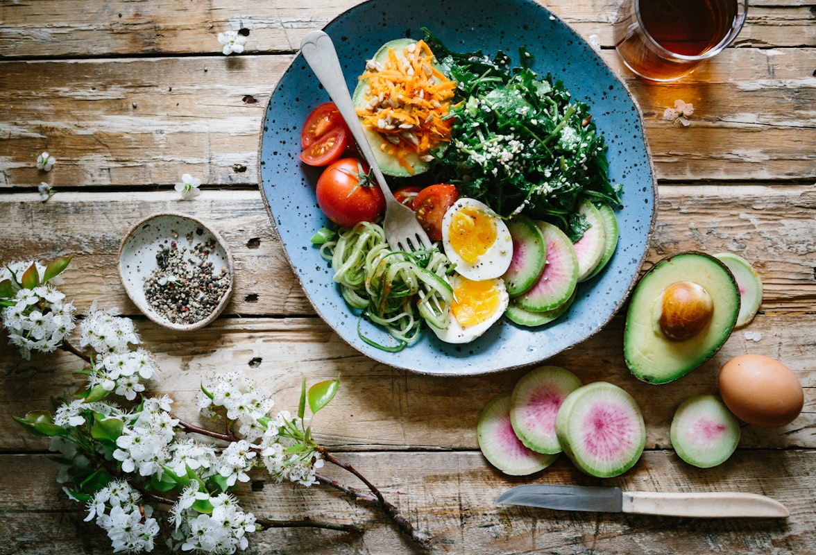 Nutritious meal preparation with whole grains and fresh produce
